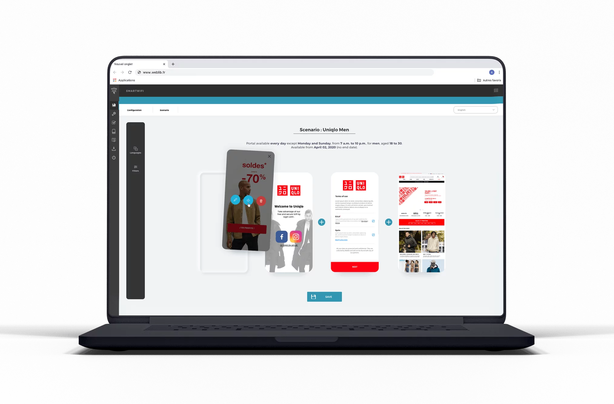 mockup ordianteur avec intégration d'une interface du studio de smart wifi
